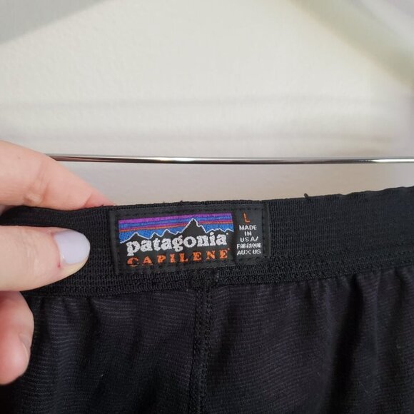 PATAGONIA Women's Large Capilene Base Layer Bottoms Pants Breathable Mesh Black - Picture 7 of 14